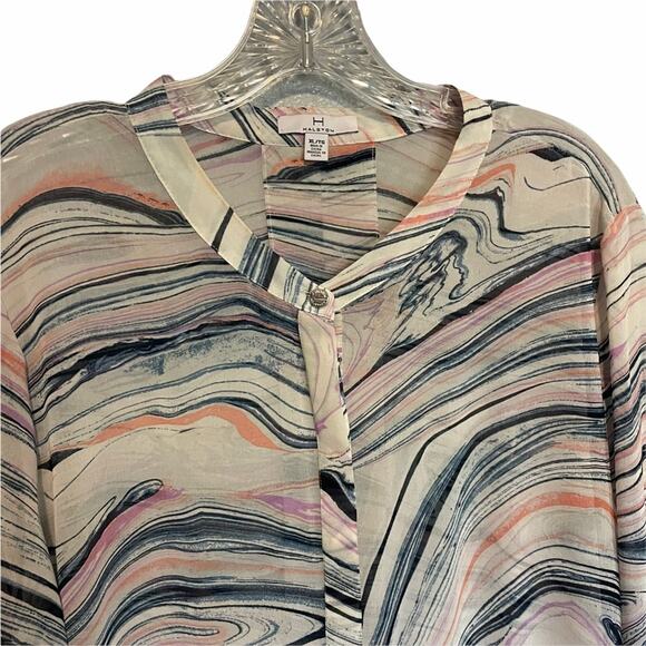 Halston Marbled Print Sheer Button Up Blouse XL - Picture 7 of 12